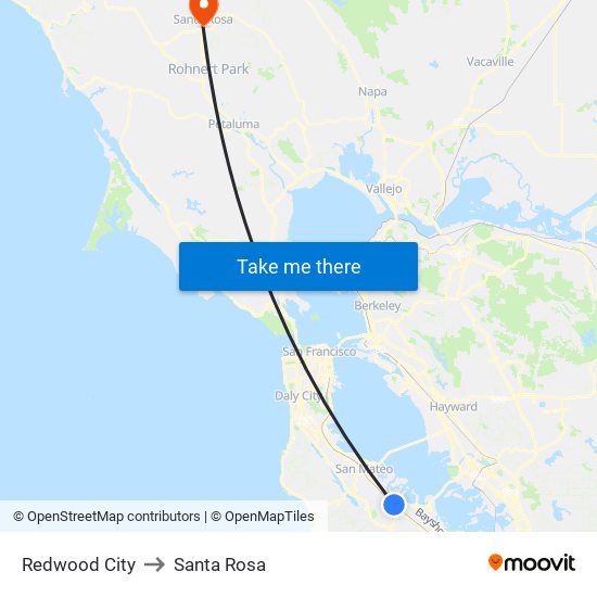 Redwood City to Santa Rosa map