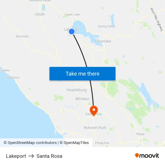 Lakeport to Santa Rosa map