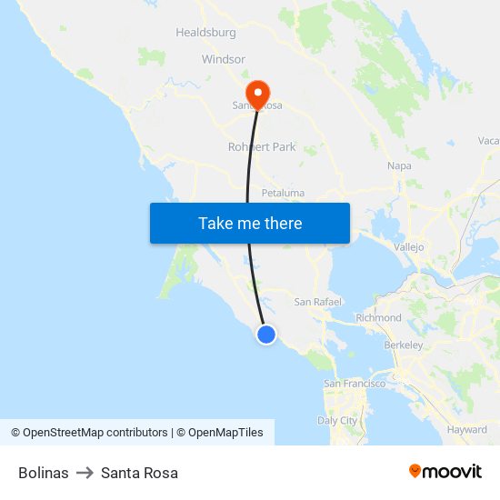 Bolinas to Santa Rosa map