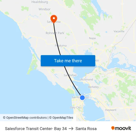 Salesforce Transit Center- Bay 34 to Santa Rosa map