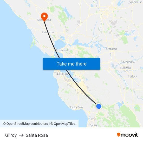 Gilroy to Santa Rosa map