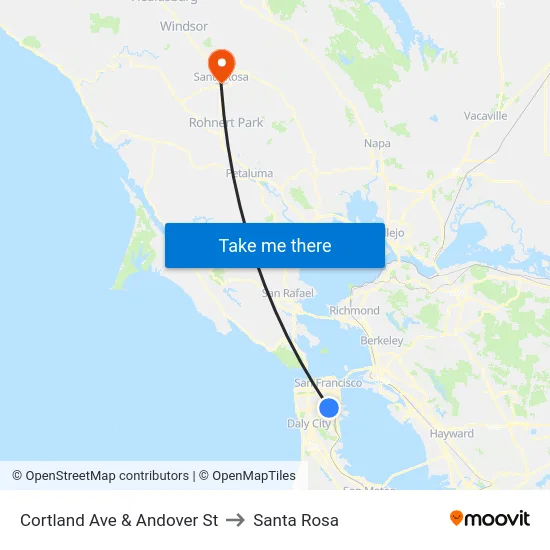 Cortland Ave & Andover St to Santa Rosa map