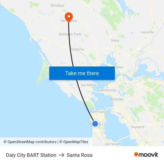 Daly City BART Station to Santa Rosa map