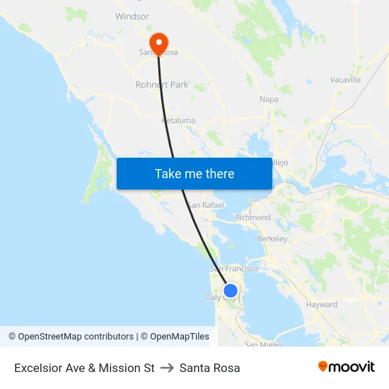 Excelsior Ave & Mission St to Santa Rosa map