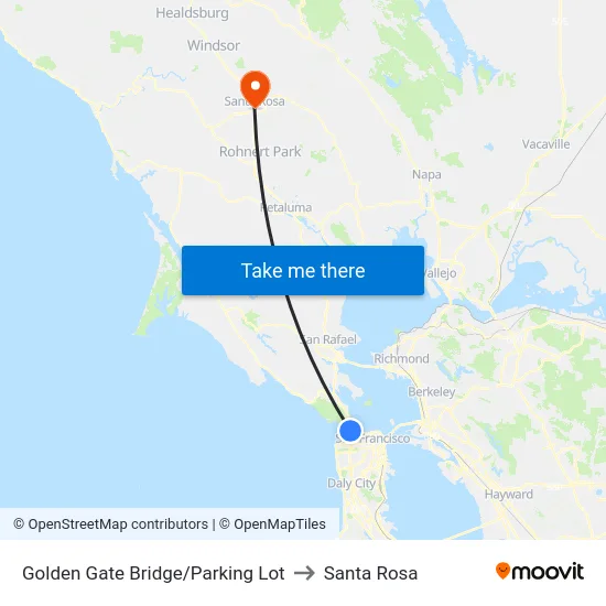 Golden Gate Bridge/Parking Lot to Santa Rosa map