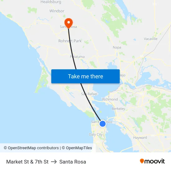 Market St & 7th St to Santa Rosa map