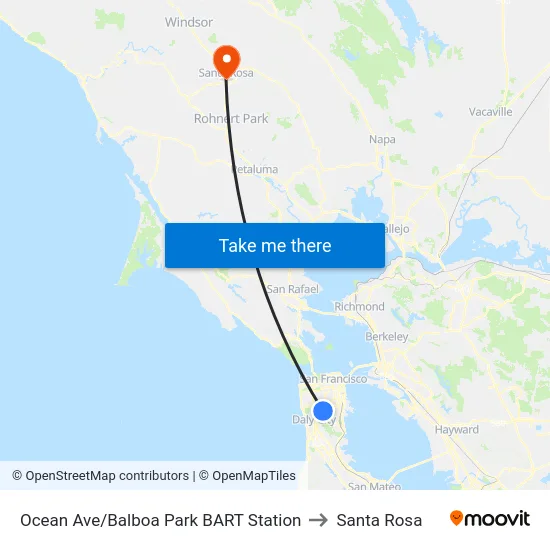 Ocean Ave/Balboa Park BART Station to Santa Rosa map