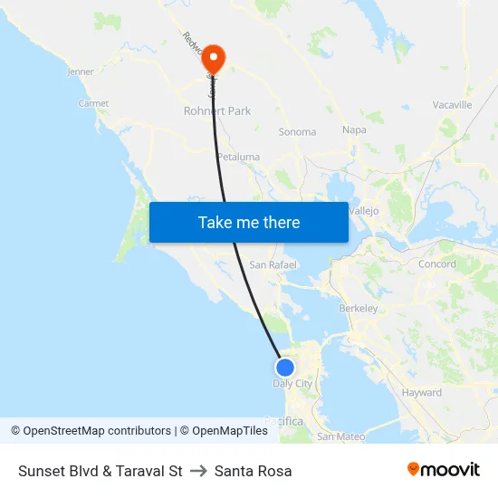 Sunset Blvd & Taraval St to Santa Rosa map