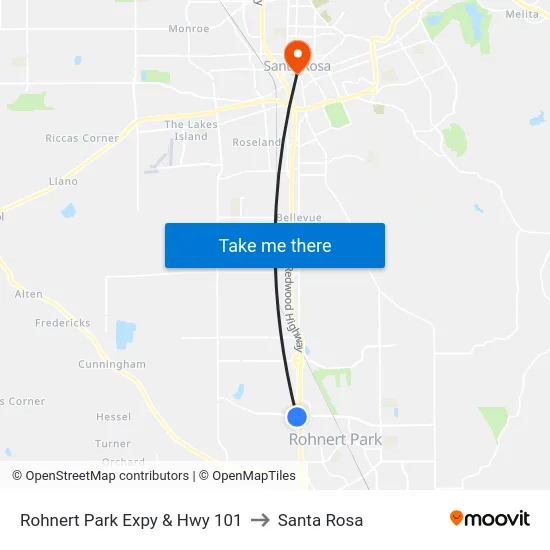 Rohnert Park Expy & Hwy 101 to Santa Rosa map