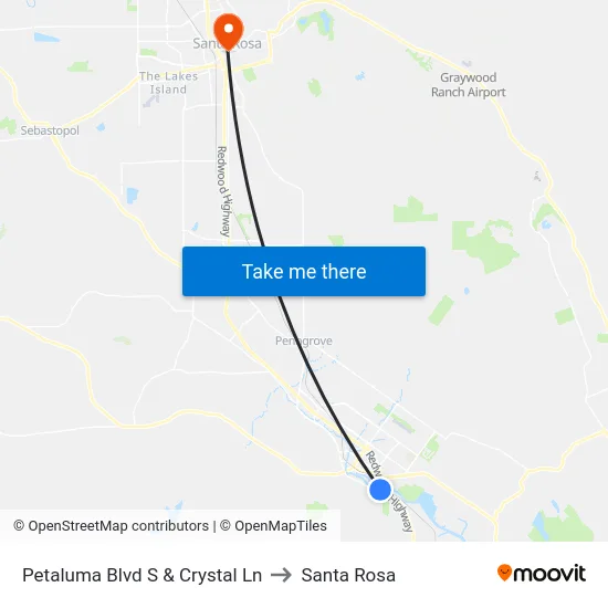 Petaluma Blvd S & Crystal Ln to Santa Rosa map