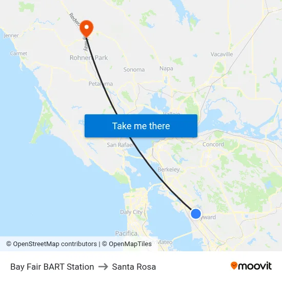 Bay Fair BART Station to Santa Rosa map