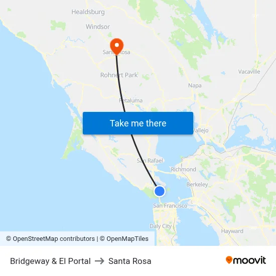 Bridgeway & El Portal to Santa Rosa map