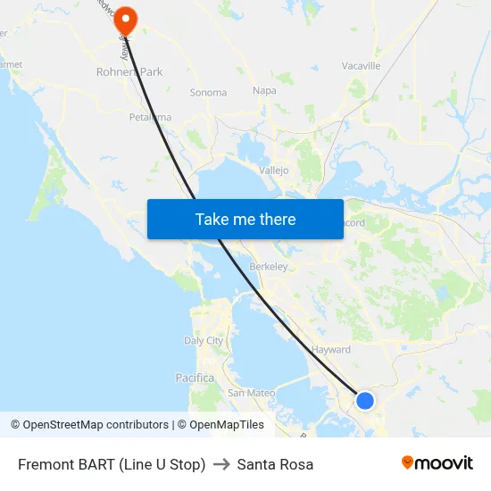 Fremont BART (Line U Stop) to Santa Rosa map