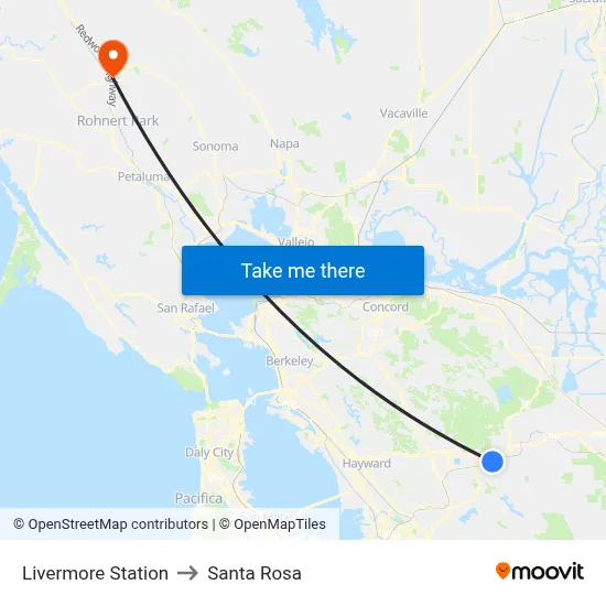 Livermore Station to Santa Rosa map
