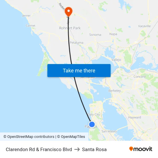 Clarendon Rd & Francisco Blvd to Santa Rosa map