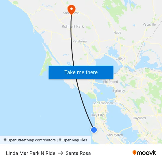 Linda Mar Park N Ride to Santa Rosa map