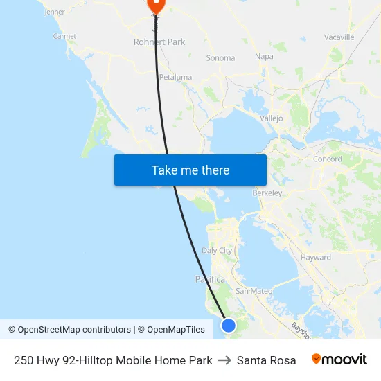 250 Hwy 92-Hilltop Mobile Home Park to Santa Rosa map