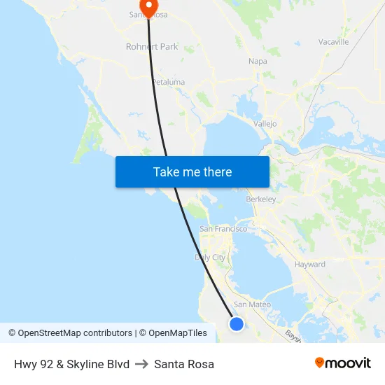 Hwy 92  & Skyline Blvd to Santa Rosa map