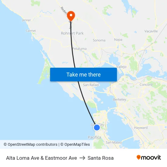 Alta Loma Ave & Eastmoor Ave to Santa Rosa map
