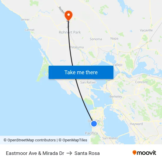 Eastmoor Ave & Mirada Dr to Santa Rosa map
