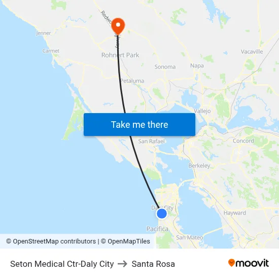 Seton Medical Ctr-Daly City to Santa Rosa map