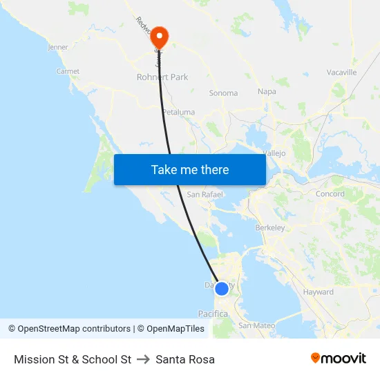 Mission St & School St to Santa Rosa map