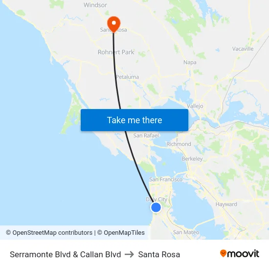 Serramonte Blvd & Callan Blvd to Santa Rosa map