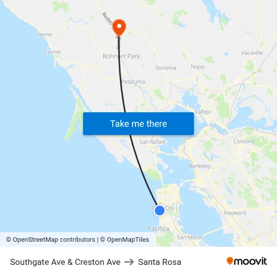 Southgate Ave & Creston Ave to Santa Rosa map