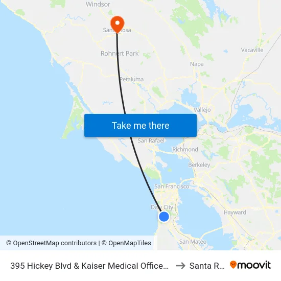 395 Hickey Blvd & Kaiser Medical Offices Driveway to Santa Rosa map