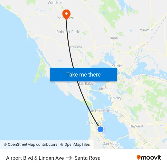 Airport Blvd & Linden Ave to Santa Rosa map