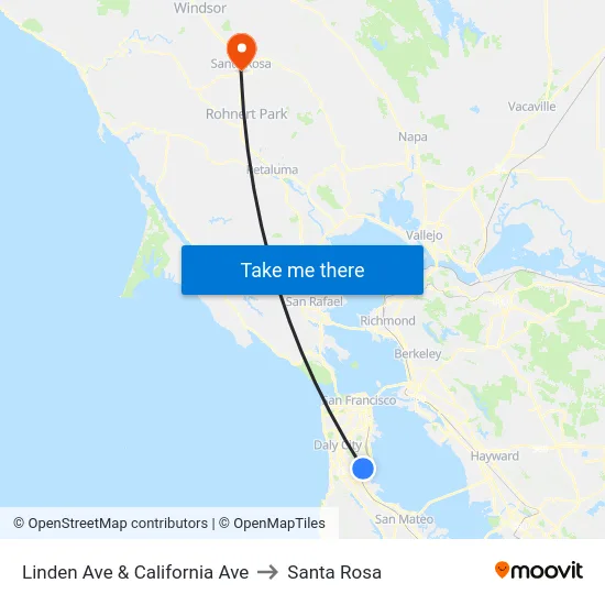 Linden Ave & California Ave to Santa Rosa map