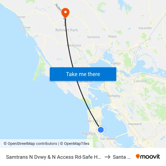 Samtrans N Dvwy & N Access Rd-Safe Harbor Shelter to Santa Rosa map