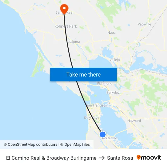 El Camino Real & Broadway-Burlingame to Santa Rosa map