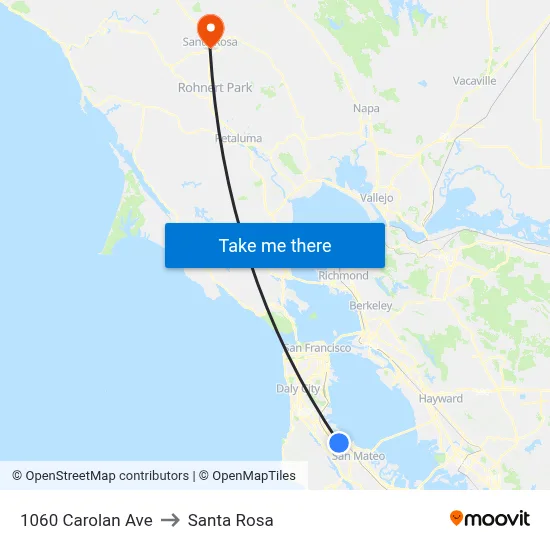 1060 Carolan Ave to Santa Rosa map