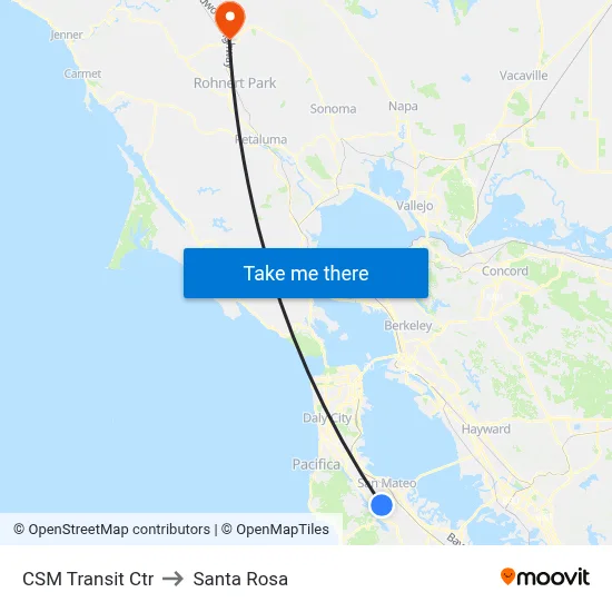 CSM Transit Ctr to Santa Rosa map