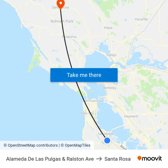 Alameda De Las Pulgas & Ralston Ave to Santa Rosa map