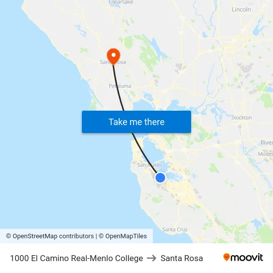 1000 El Camino Real-Menlo College to Santa Rosa map