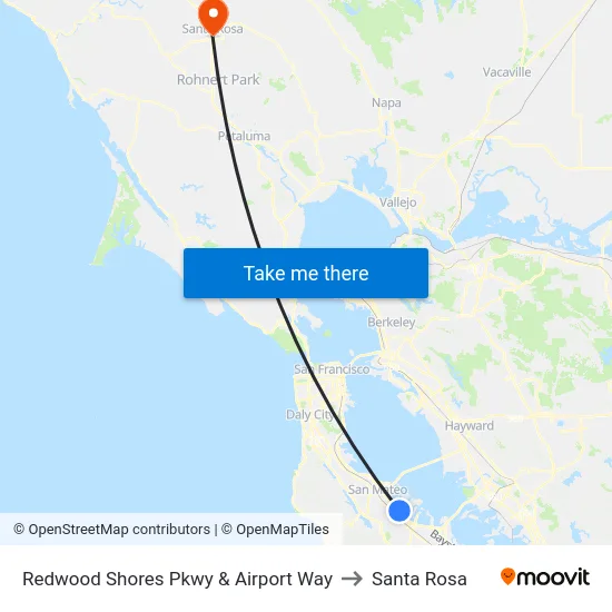 Redwood Shores Pkwy & Airport Way to Santa Rosa map