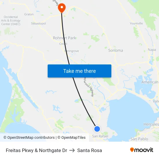 Freitas Pkwy & Northgate Dr to Santa Rosa map