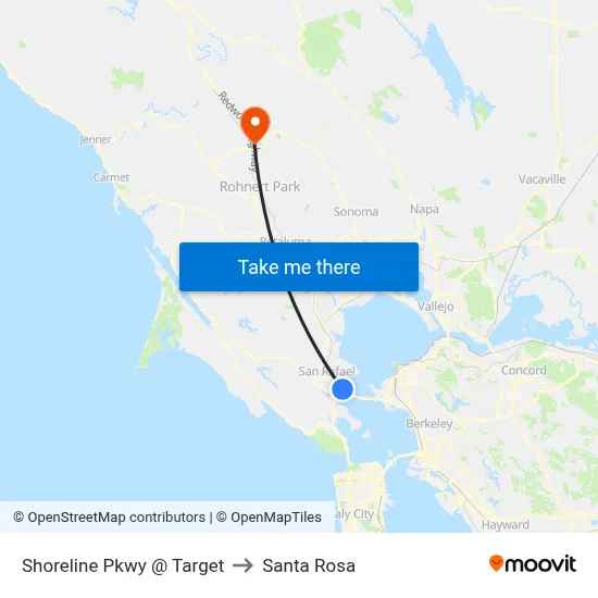Shoreline Pkwy @ Target to Santa Rosa map