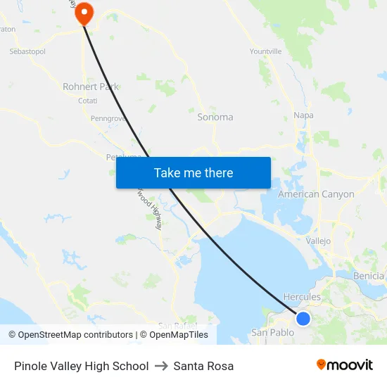Pinole Valley High School to Santa Rosa map