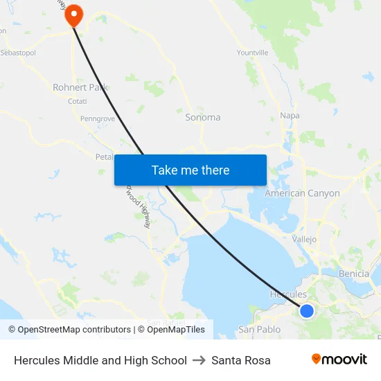 Hercules Middle and High School to Santa Rosa map