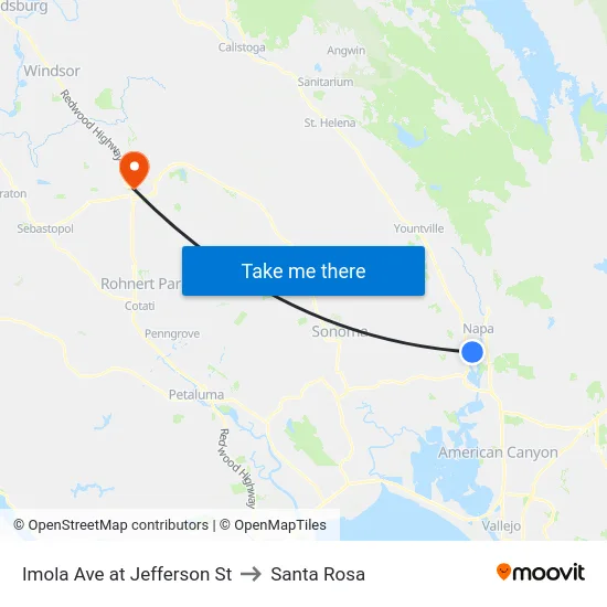 Imola Ave at Jefferson St to Santa Rosa map