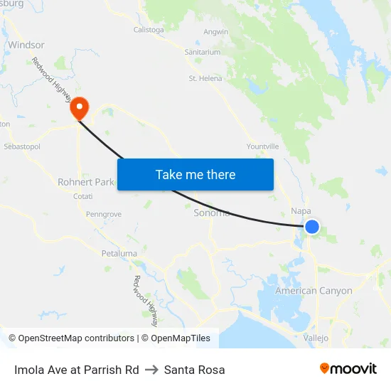 Imola Ave at Parrish Rd to Santa Rosa map
