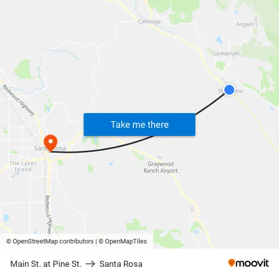 Main St. at Pine St. to Santa Rosa map