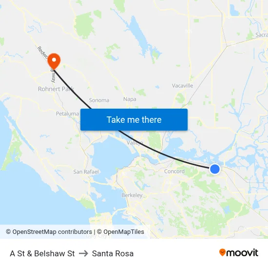 A St & Belshaw St to Santa Rosa map