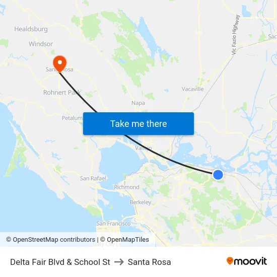 Delta Fair Blvd & School St to Santa Rosa map