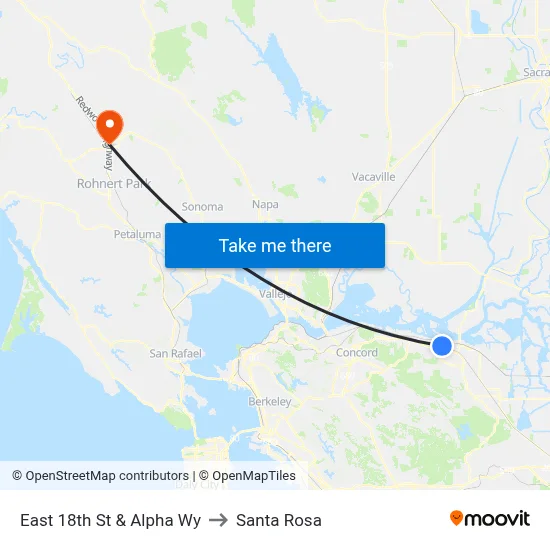 East 18th St & Alpha Wy to Santa Rosa map
