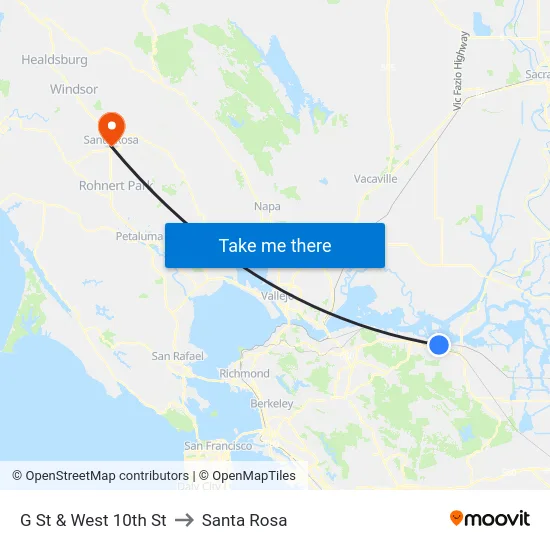 G St & West 10th St to Santa Rosa map