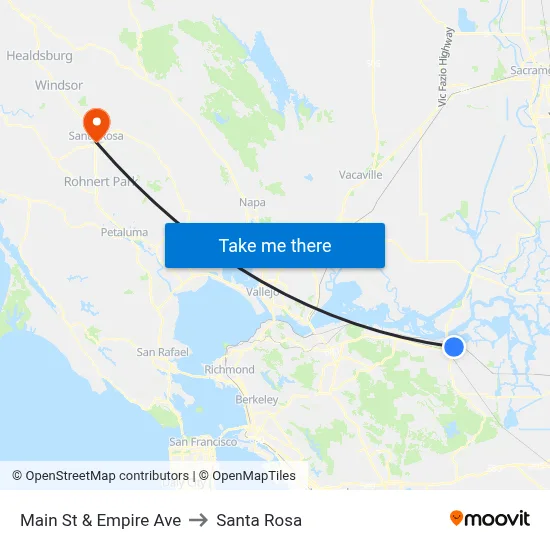 Main St & Empire Ave to Santa Rosa map